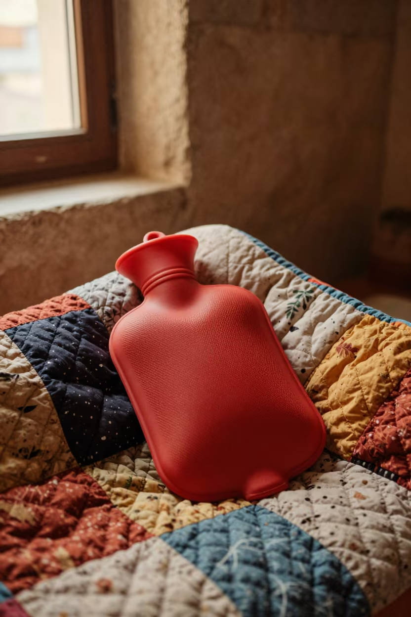Honey Light on Quilted Hot Water Bottle in in a breakfast nook in Nevşehir