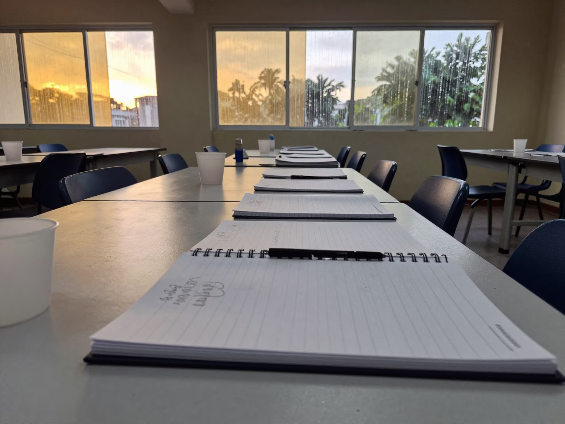 Honey Light on Seminar Table in Campeche in inside an art classroom in Campeche