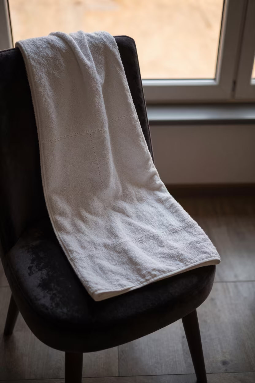 Honey Light on Tea Towel Velvet Chair Nuremberg in on a velvet chair in Nuremberg