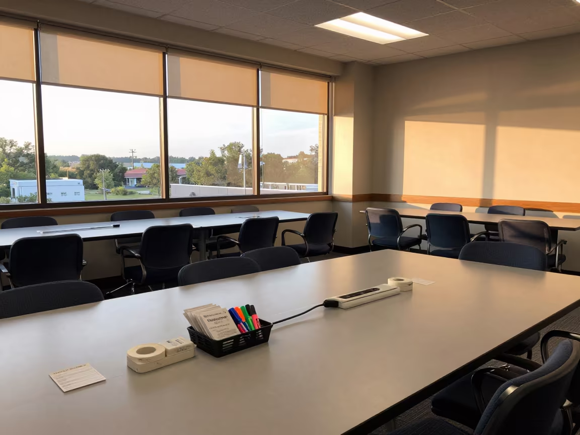 Honey Light Training Room in Mueller Austin in inside a training room prepared for interviews in Mueller, Austin