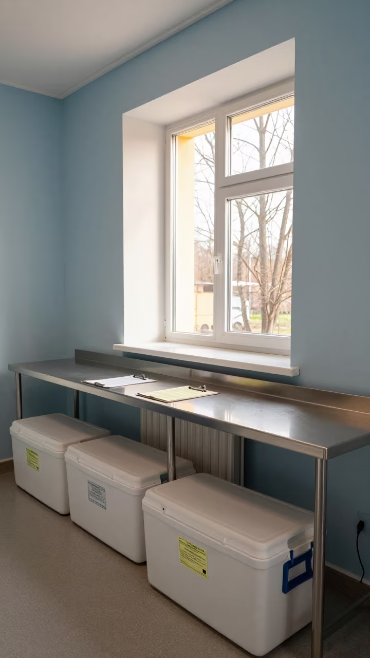 Honey Light Vaccination Room Tartu Early Spring in inside a prep corridor with organized storage near Tartu