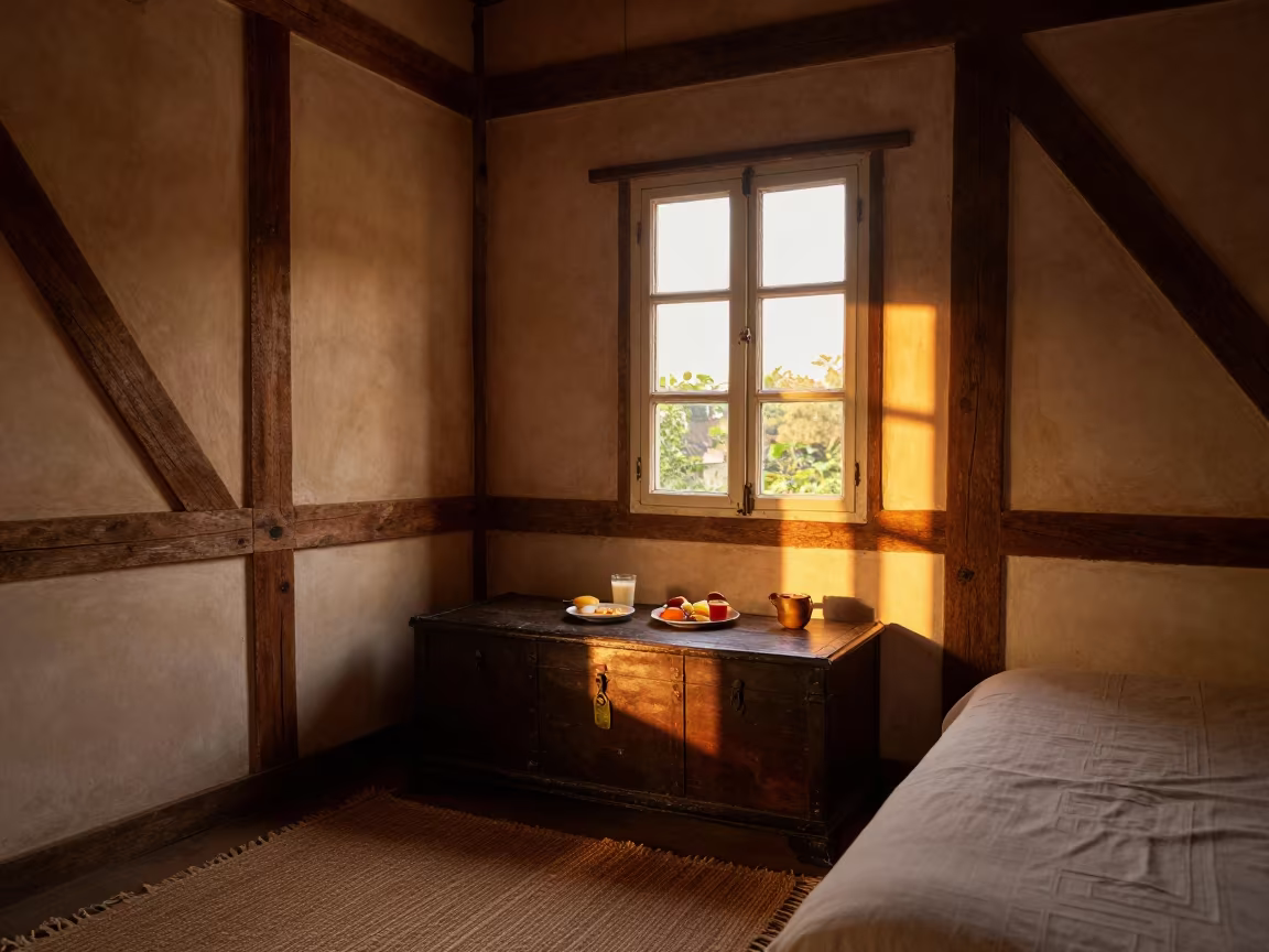 Honey-Lit Blanket Chest in Kolkata Breakfast Nook in in a breakfast nook in Kolkata