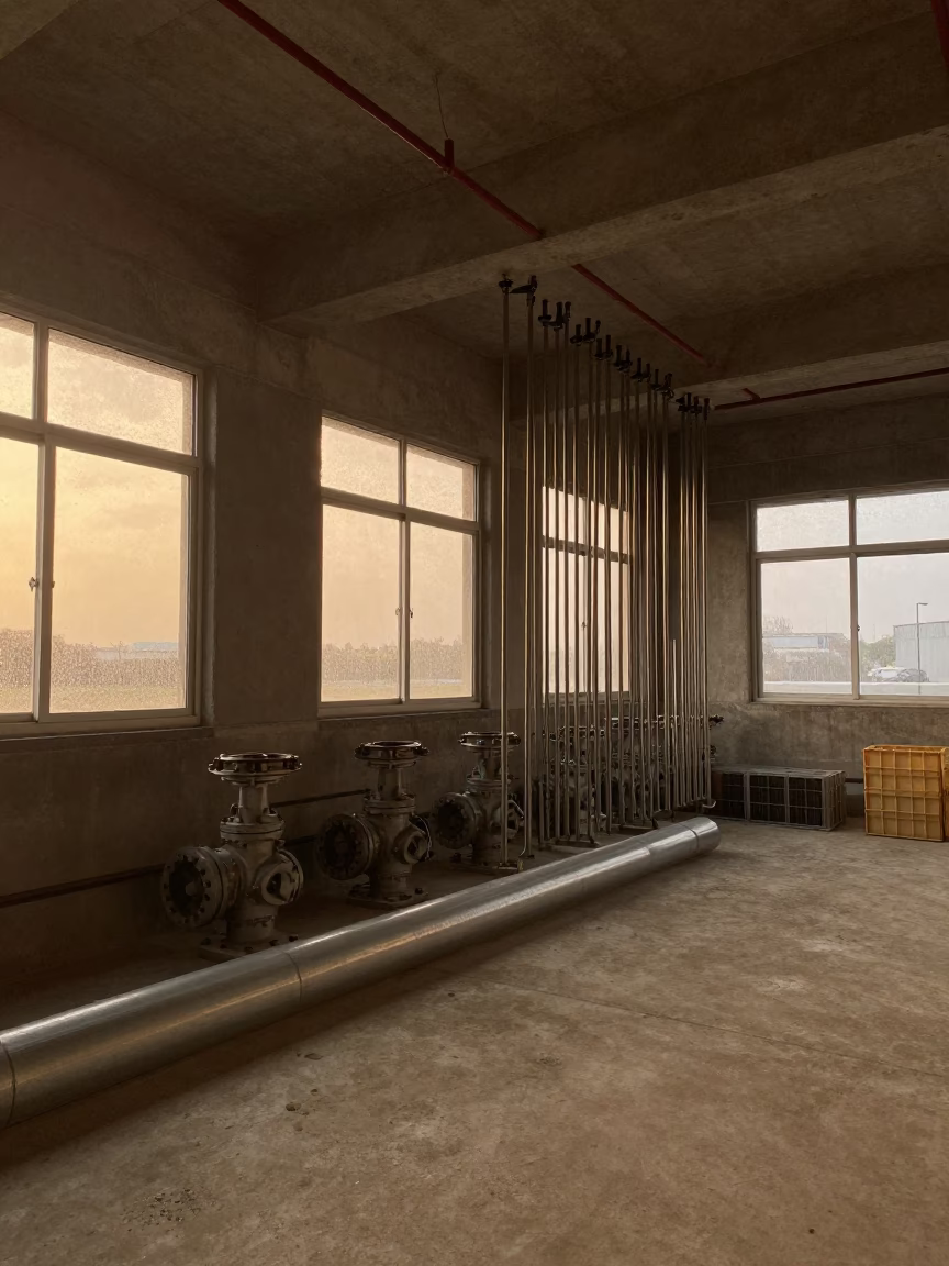 Honey Sunset Light in Carrefour Mechanical Room Shell in in a mechanical room under buildout in Carrefour