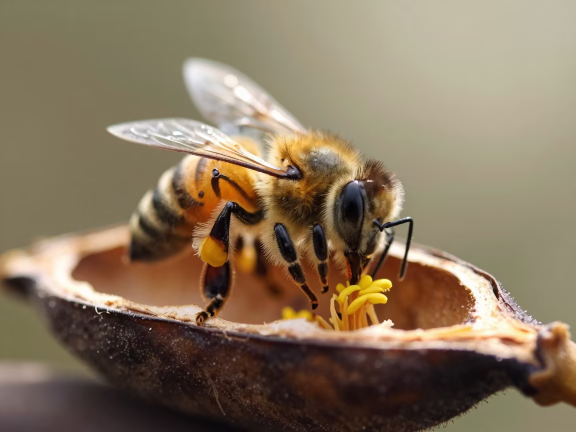 Honeybee Tongue Unfurls in Nairobi Seed Pod in inside a seed pod split open in Westlands, Nairobi