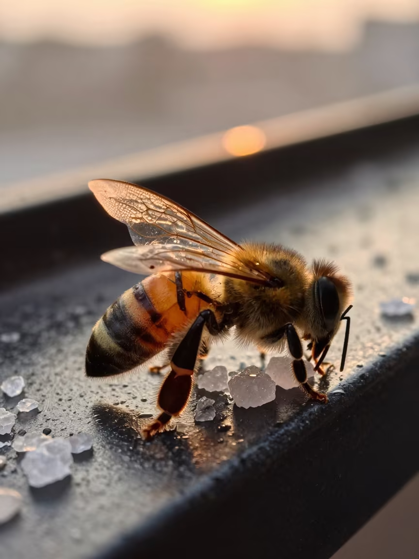 Honeybee Wing Veins on Salt Crystals in on salt crystals along a pan rim near Kisangani