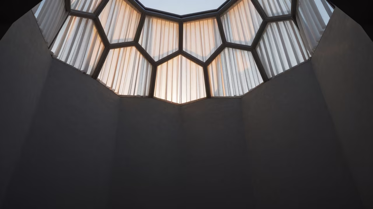 Honeycomb Pattern Dawn Light Russeifa Atrium in inside a vaulted atrium in Russeifa