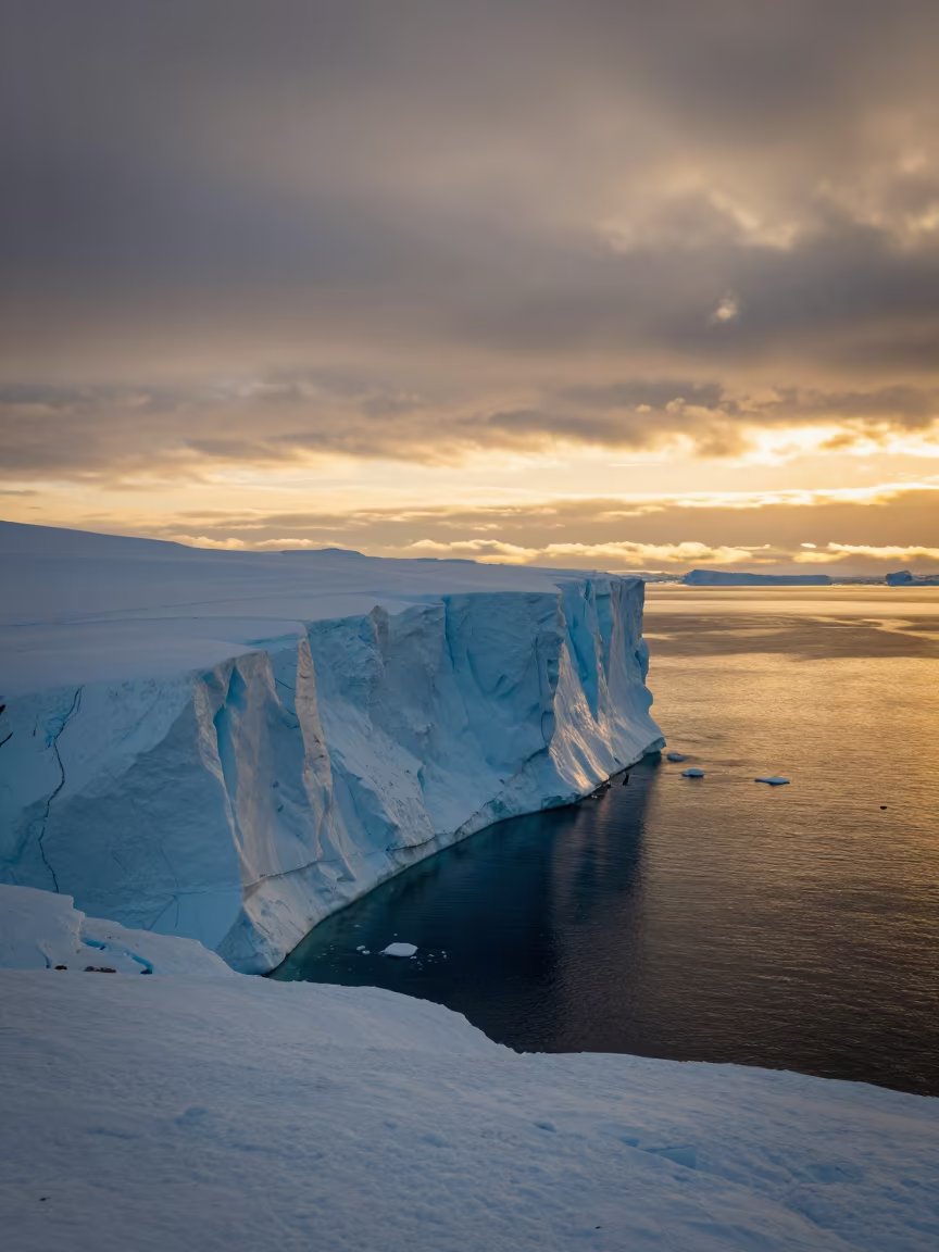 Honeyed Arctic Sunset Over Blue Ice Shelf Edge in in Canada