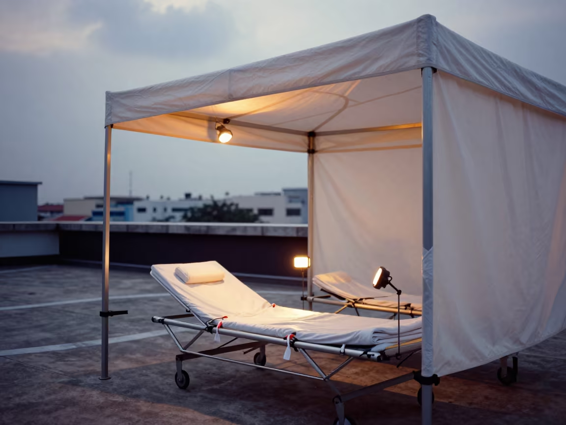Honeyed Evening Clinic on Bangkok Rooftop in on a hospital rooftop helipad in Sukhumvit, Bangkok