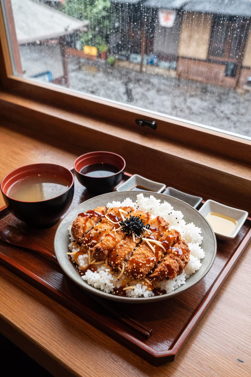 Honeyed Evening Katsudon on Pune Tea House Tray in on a tea house tray in Pune