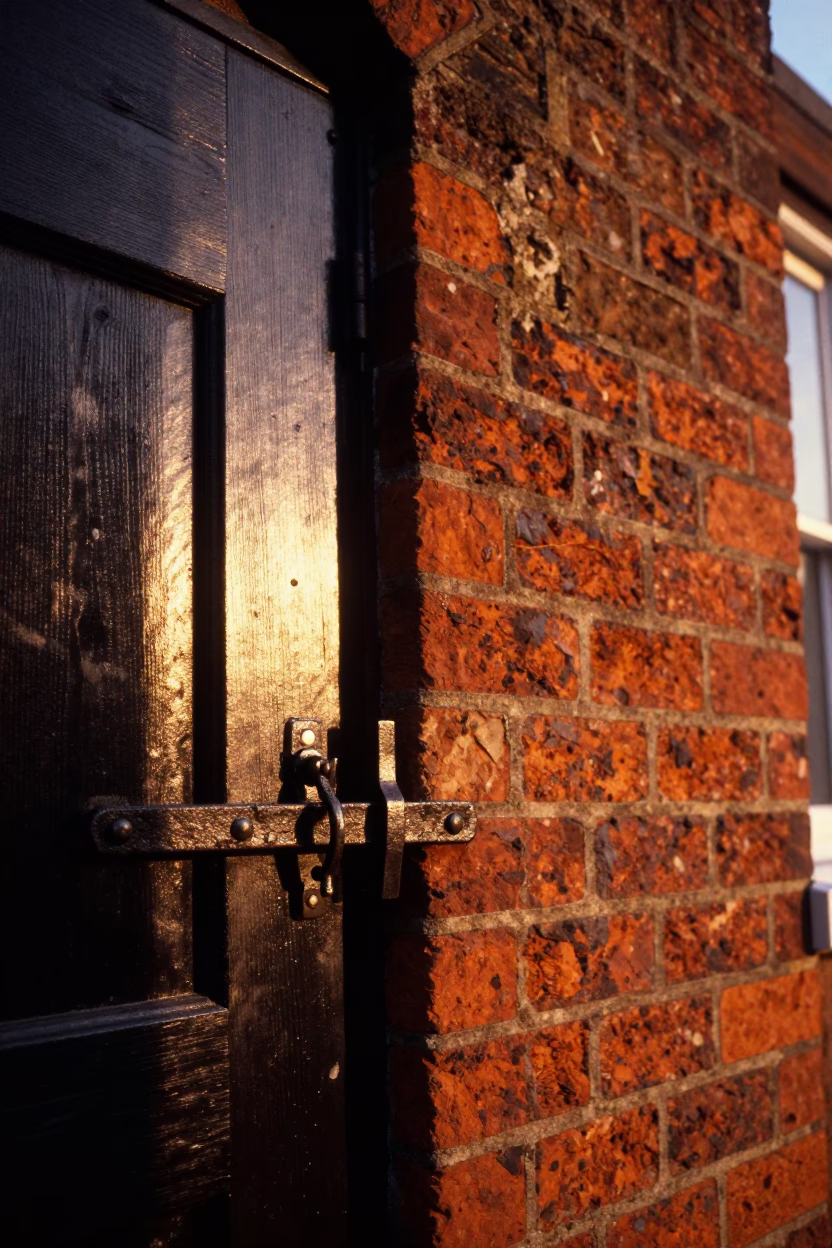 Honeyed Evening Light Illuminating Brickwork and Latch on Traditional London Street Corner in in London, United Kingdom