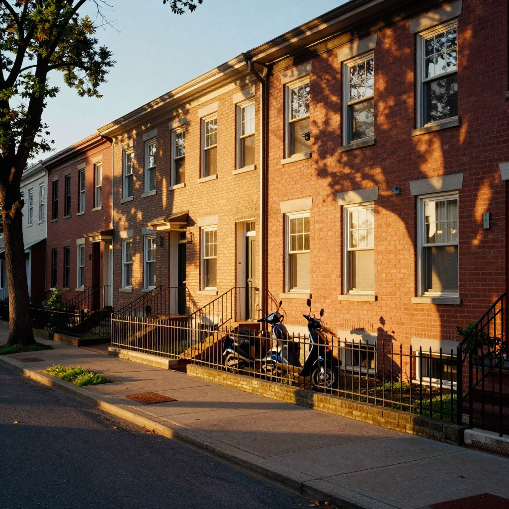 Honeyed Evening Light Illuminating Historic Nashville Tennessee Neighborhood Street Scene in in Nashville, Tennessee, United States