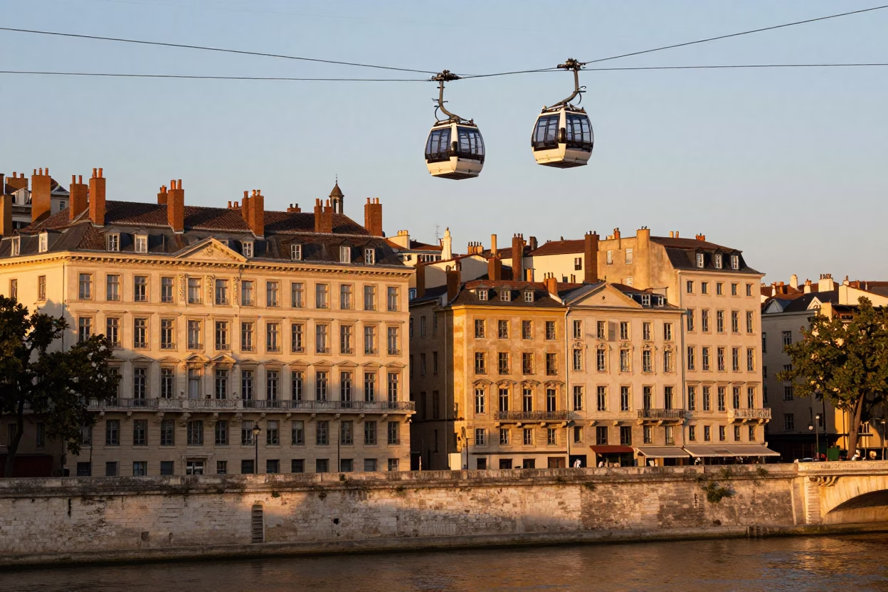 Honeyed Evening Light Illuminating Lyon France Historic Architecture and Street Life in in Lyon, France