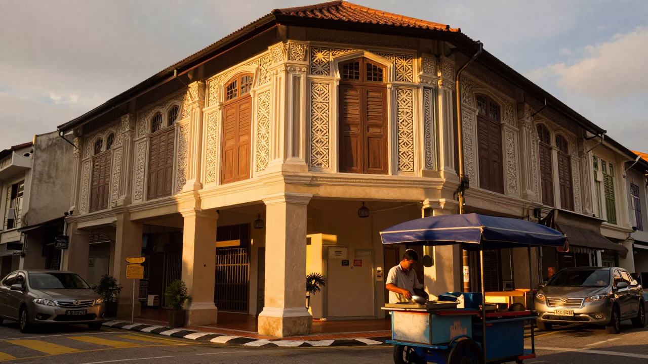 Honeyed Evening Light in Kuala Lumpur Malaysia Street Scene with Local Details in in Kuala Lumpur, Malaysia