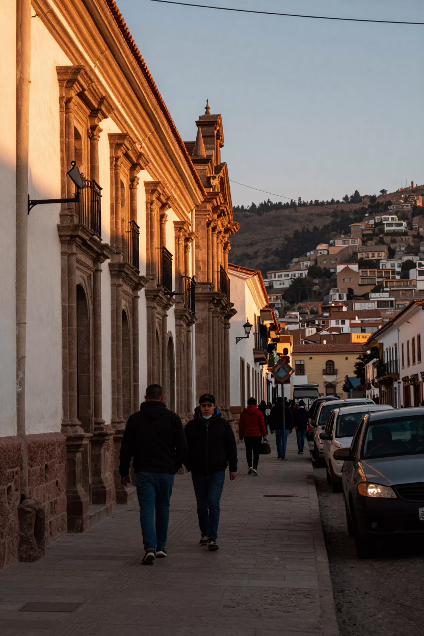 Honeyed Evening Light in La Paz Bolivia Street Scene with Local Details in in La Paz, Bolivia
