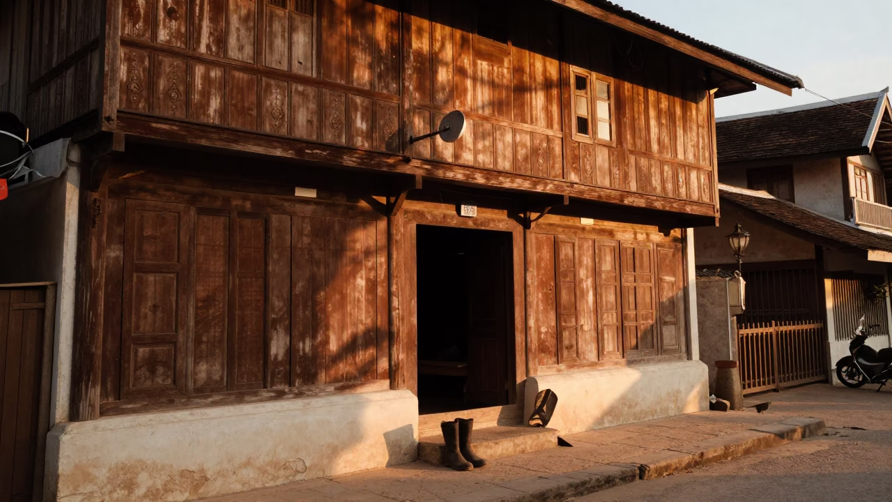Honeyed Evening Light in Luang Prabang Laos Street Scene with Local Life in in Luang Prabang, Laos