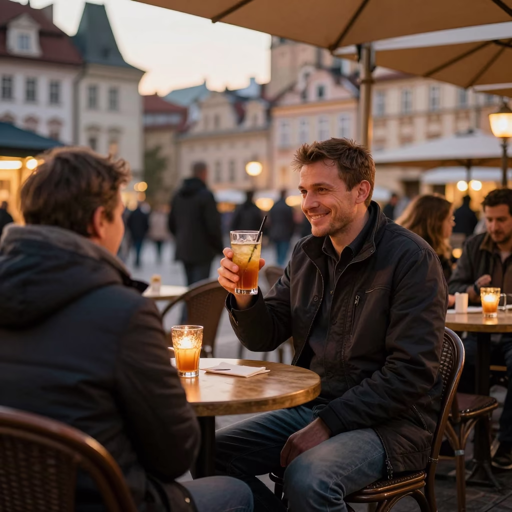 Honeyed Evening Light in Prague Czech Republic Candid Street Scene in in Prague, Czech Republic