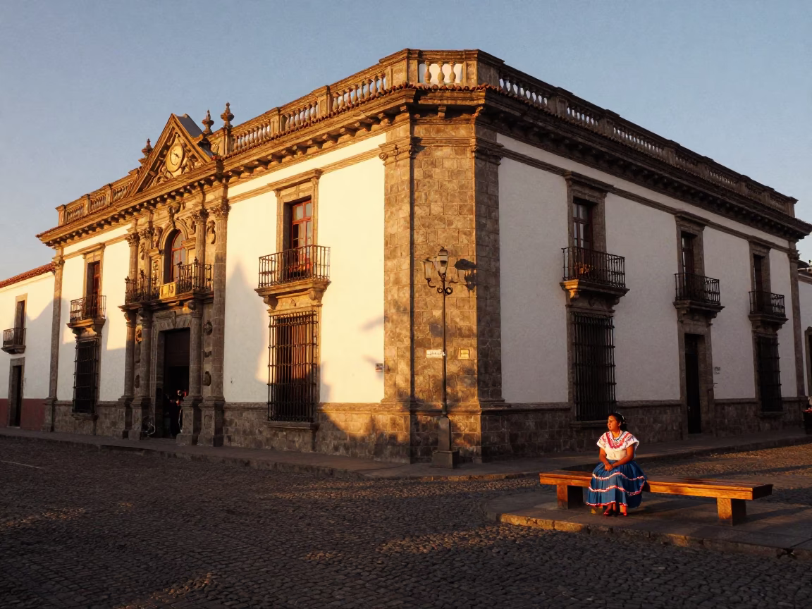 Honeyed Evening Light in Quito Ecuador Street Scene with Local Details in in Quito, Ecuador
