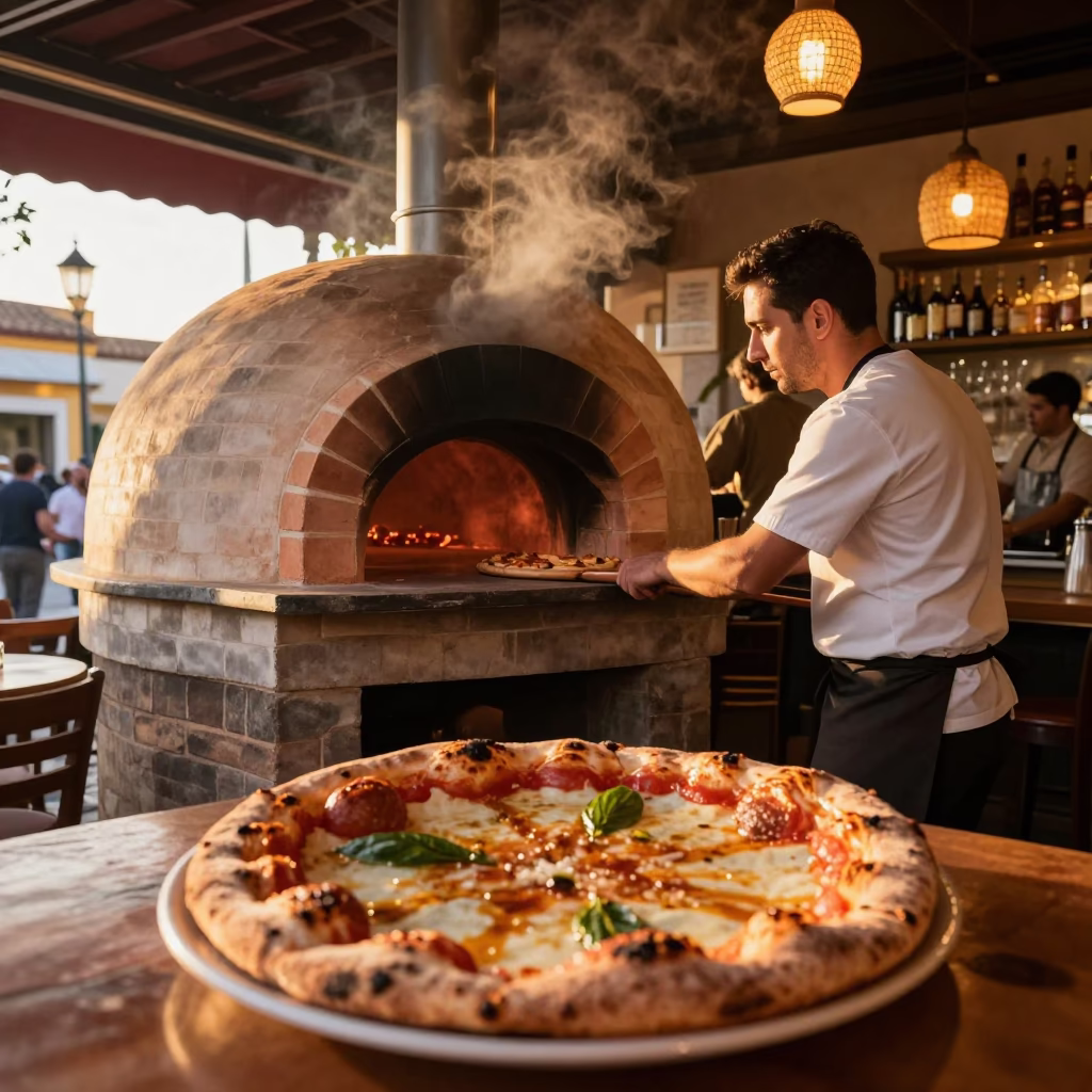 Honeyed Evening Light in Seville Spain with Brick Oven Pizza and Dates in in Seville, Spain