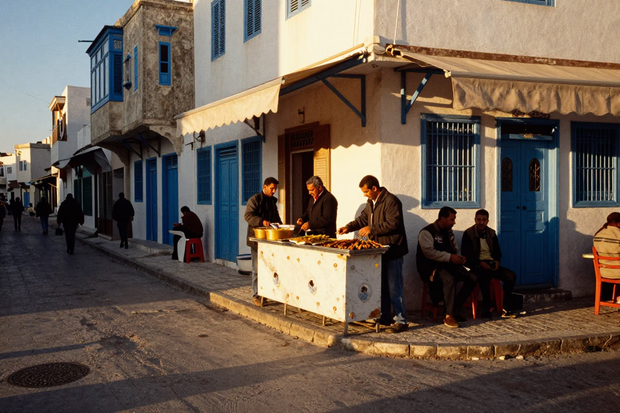 Honeyed Evening Light in Tunis Tunisia Street Scene with Local Details in in Tunis, Tunisia