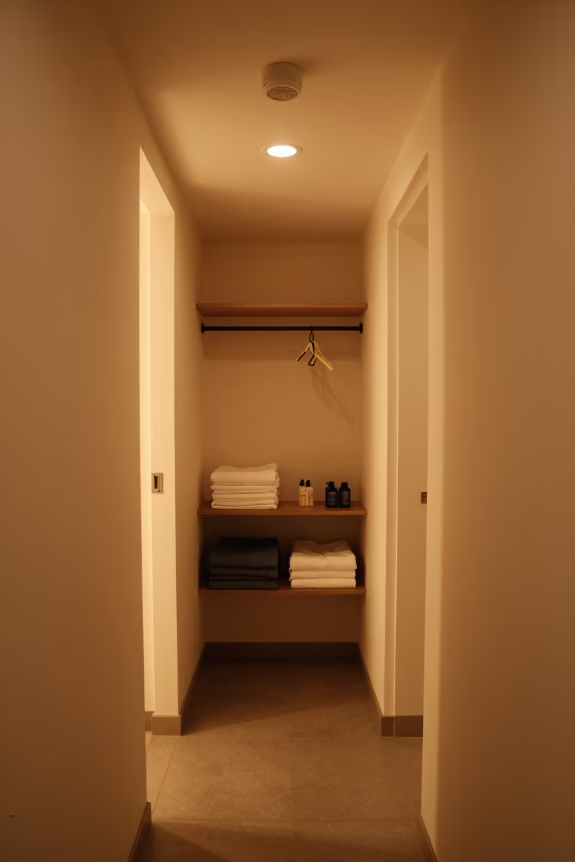 Honeyed Evening Light in Jos Hotel Corridor in in a quiet guest corridor in Jos