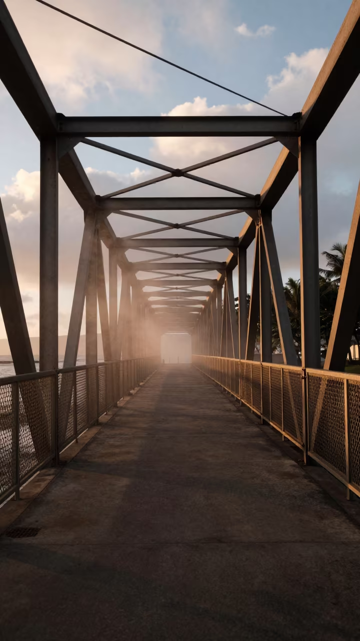 Honeyed Evening Light on Kaimuki Bridge Steel in along a bridge maintenance walkway in Kaimuki, Honolulu