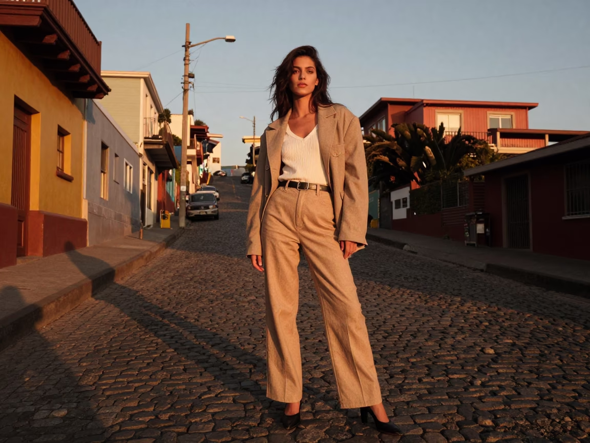 Honeyed Evening Light on 1980s Attire in Valparaiso in in Valparaiso, Chile