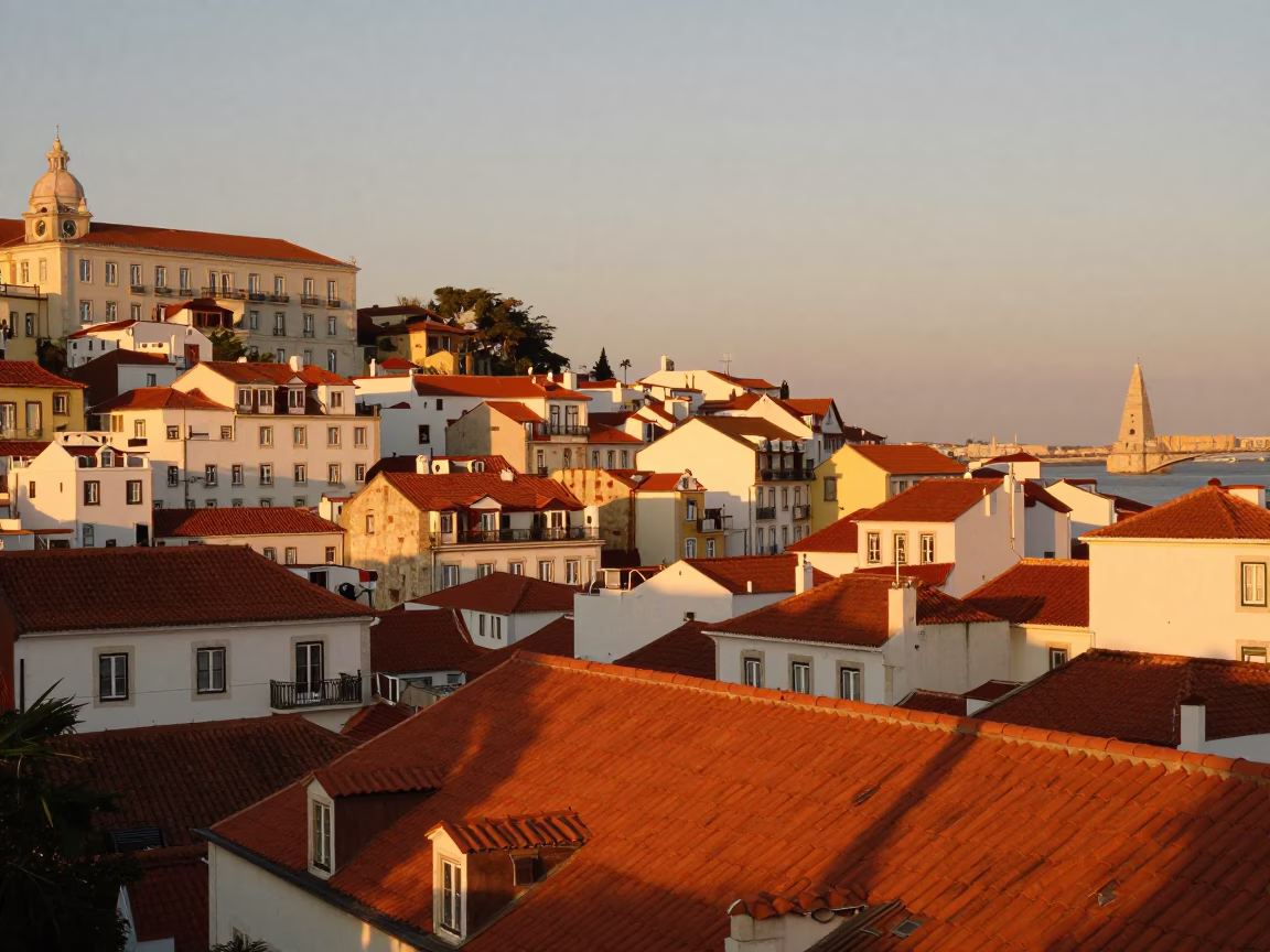 Honeyed Evening Light on Alfama District in Lisbon in in Lisbon, Portugal