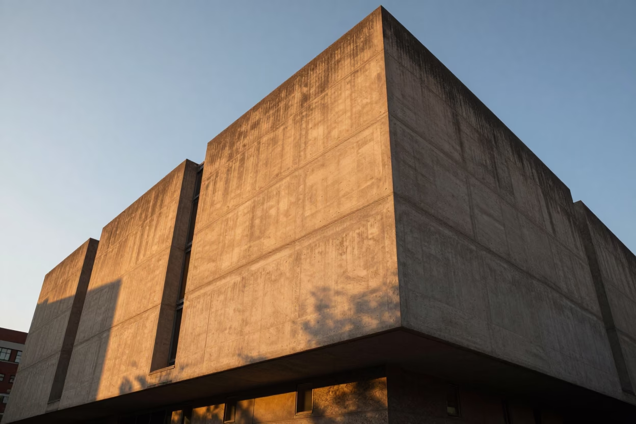 Honeyed Evening Light on Boston Brutalist Concrete Architecture in in Boston, Massachusetts, United States