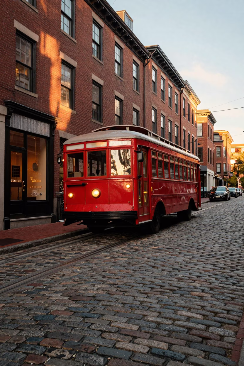 Honeyed Evening Light on Cobblestone Street in Boston in in Boston, Massachusetts, United States