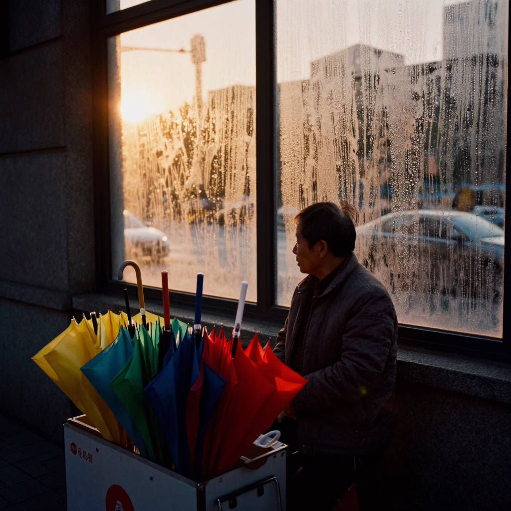 Honeyed Evening Light on Condensation in Shanghai in in Shanghai, China