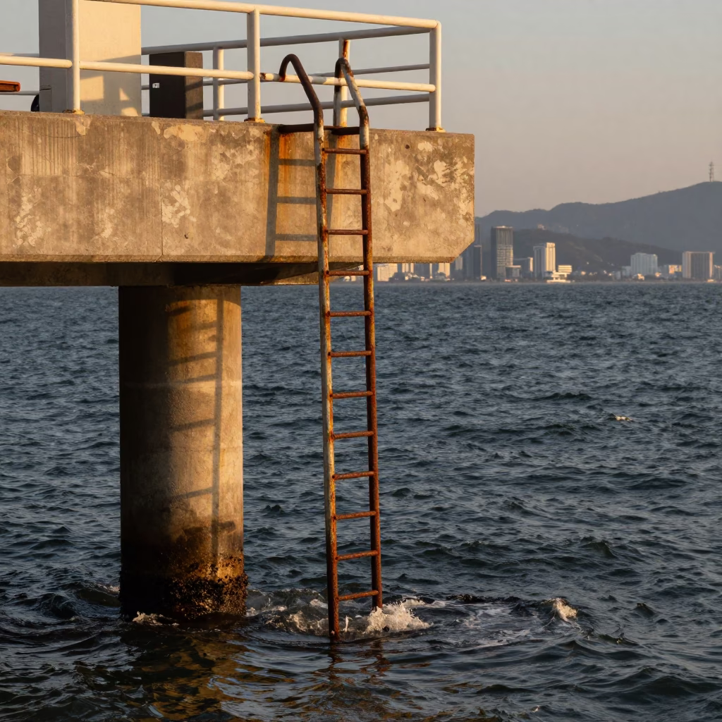Honeyed Evening Light on Estuary Water in Busan in in Busan, South Korea