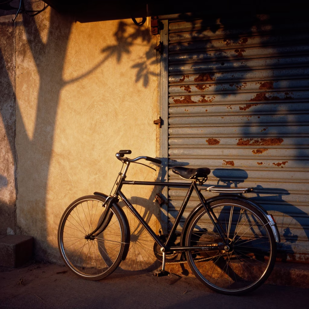 Honeyed Evening Light on Evening Bicycle in Jaipur in in Jaipur, India