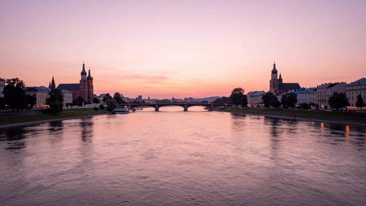 Honeyed Evening Light on Evening Landscape in Krakow in in Krakow, Poland