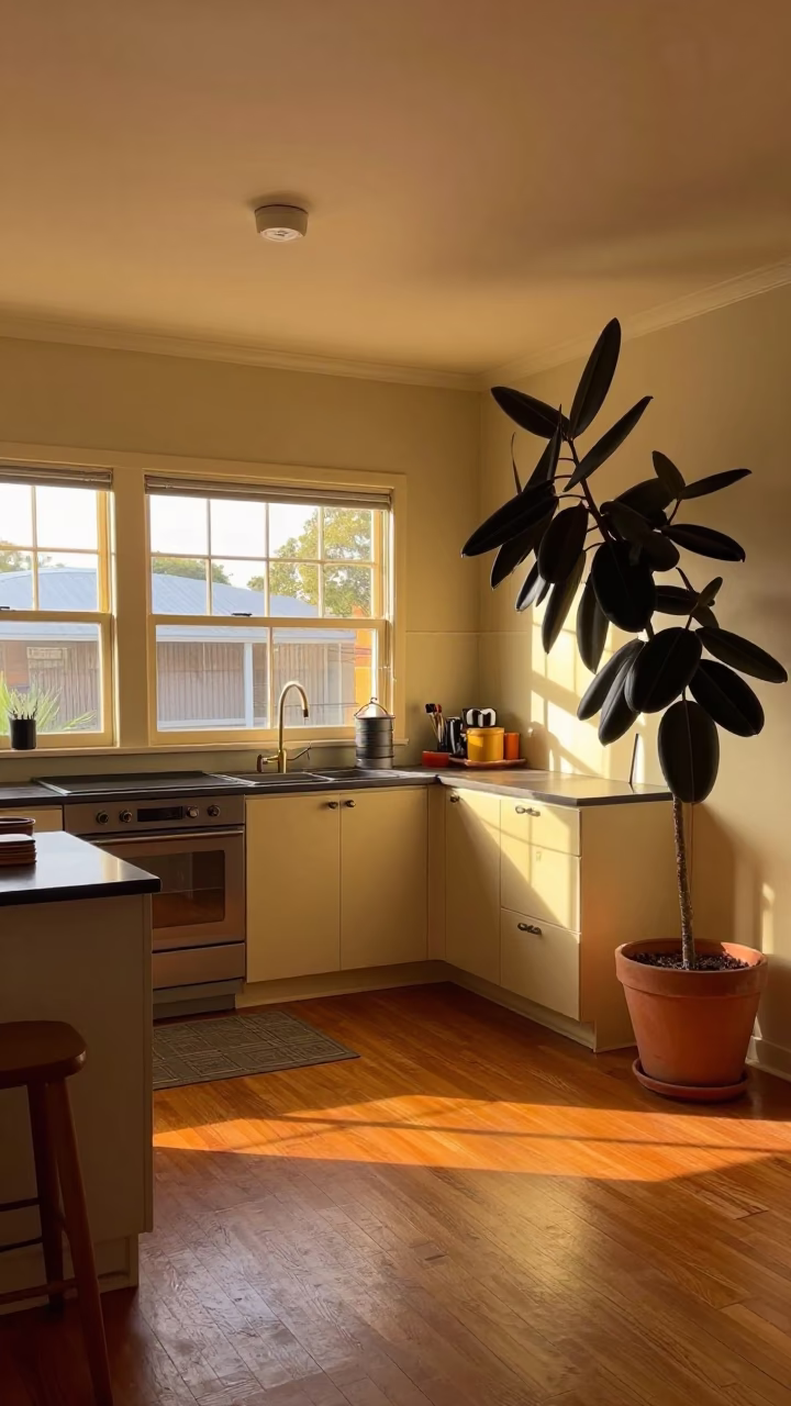 Honeyed Evening Light on Family Kitchen in Perth in in Perth, Western Australia, Australia
