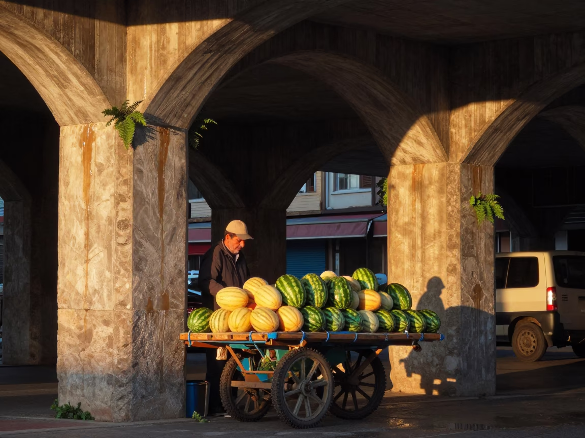 Honeyed Evening Light on Fresh Melons in Istanbul in in Istanbul, Turkey