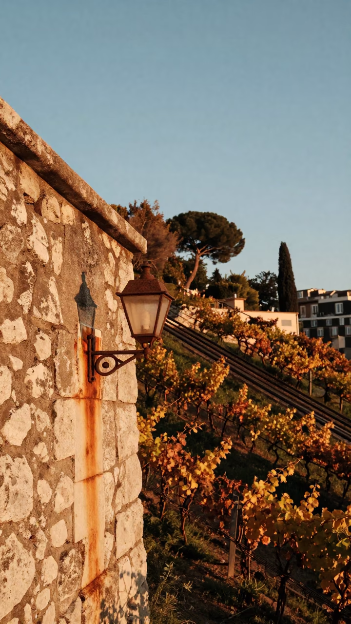 Honeyed Evening Light on Hillside Vines in Nice in in Nice, France