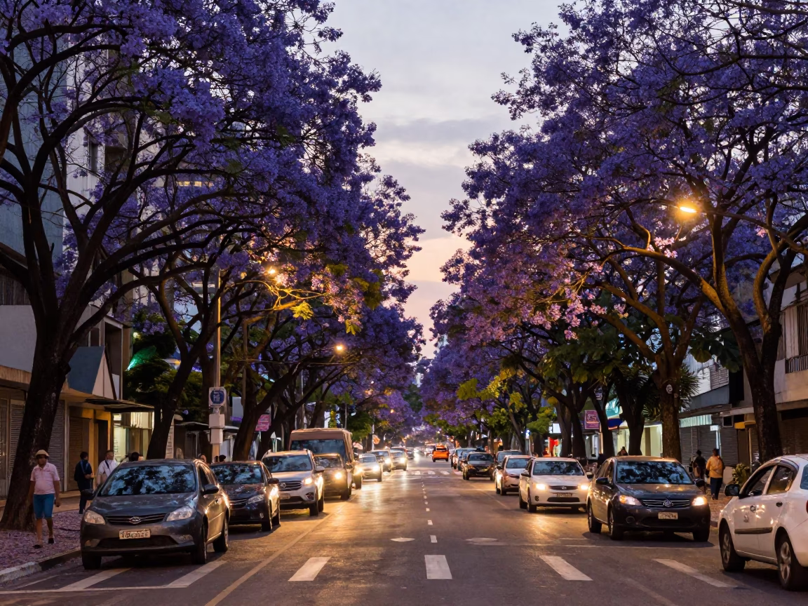 Honeyed Evening Light on Jacaranda Boulevard in São Paulo Brazil in in São Paulo, Brazil