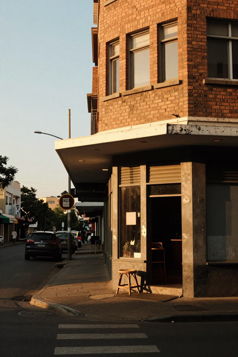 Honeyed Evening Light on Johannesburg Street Scene with Vintage Details and Local Life in in Johannesburg, South Africa