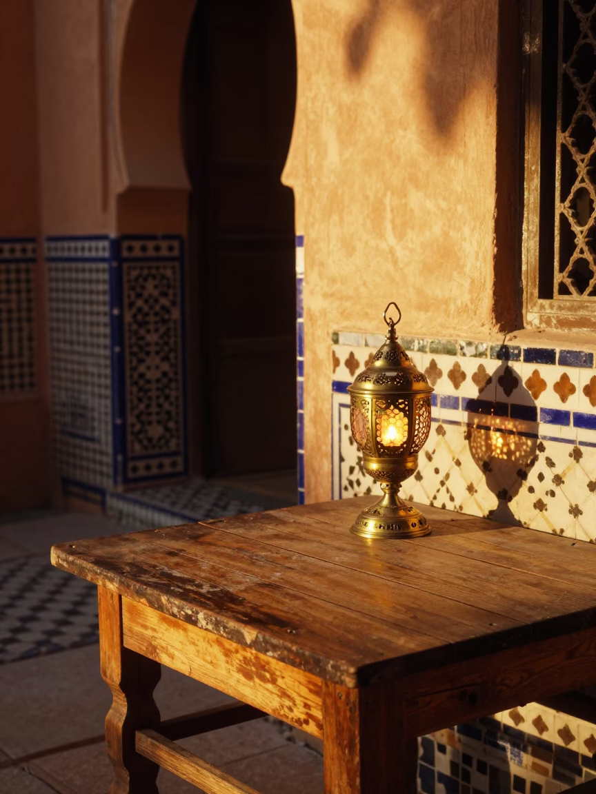Honeyed Evening Light on Lamp Base in Marrakech in in Marrakech, Morocco