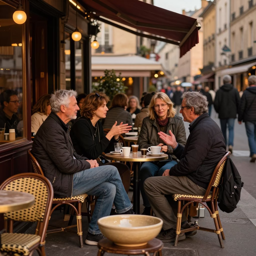 Honeyed Evening Light on Lyon Street with Ceramic Bowl and Soap Case in in Lyon, France