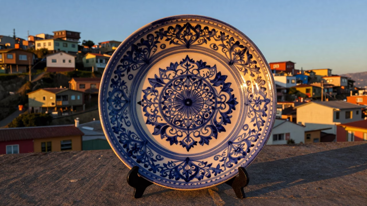 Honeyed Evening Light on Majolica Plate in Valparaiso in in Valparaiso, Chile