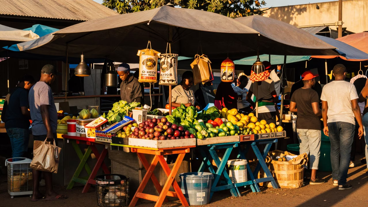Honeyed Evening Light on Market Stall in Johannesburg in in Johannesburg, South Africa