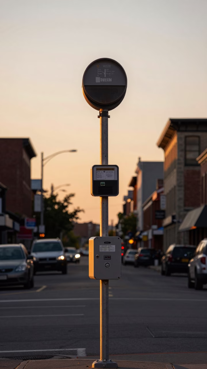 Honeyed Evening Light on Montreal Street Corner with Substation Transformer Yard in in Montreal, Quebec, Canada