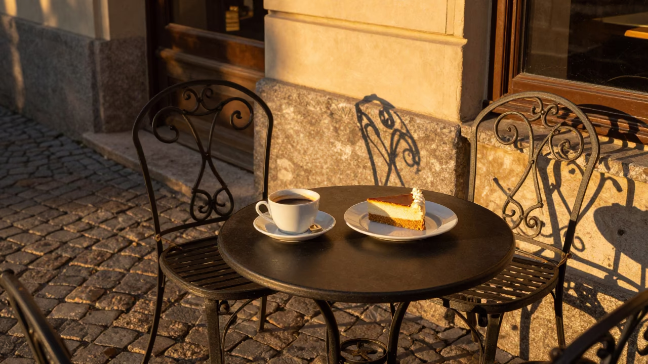 Honeyed Evening Light on Outdoor Seating in Vienna in in Vienna, Austria
