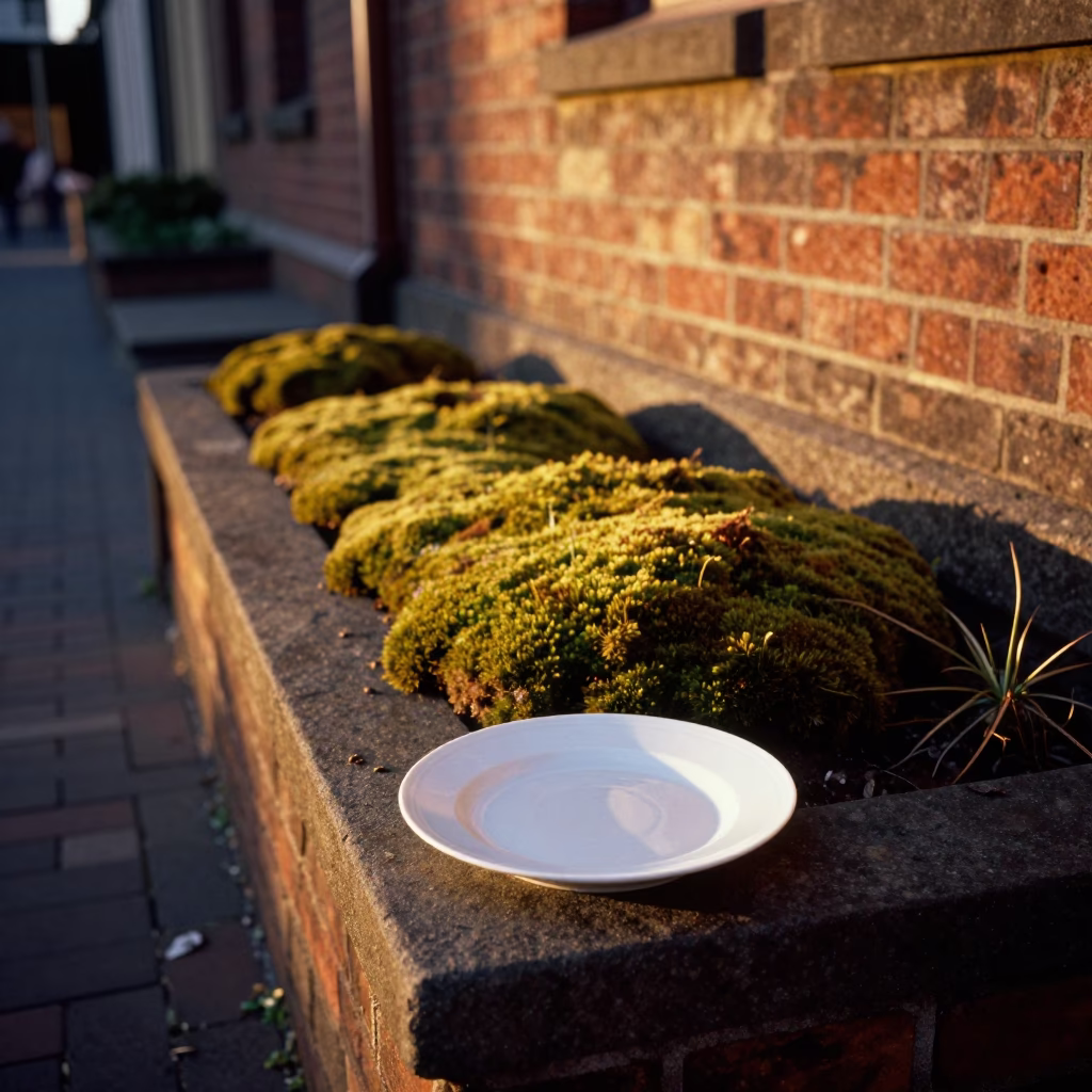 Honeyed Evening Light on Porcelain Plate in Hobart in in Hobart, Tasmania, Australia