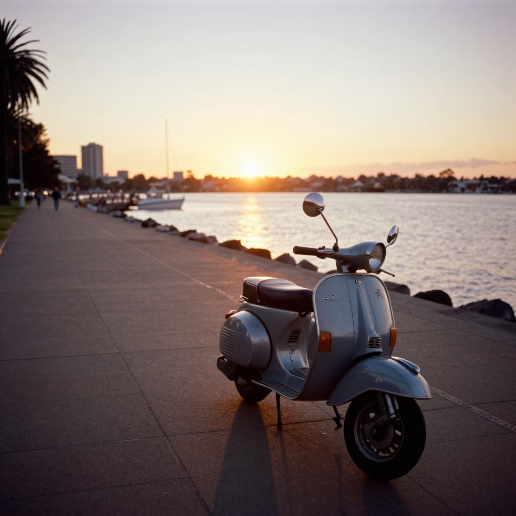 Honeyed Evening Light on Promenade Sunset in Adelaide in in Adelaide, South Australia, Australia