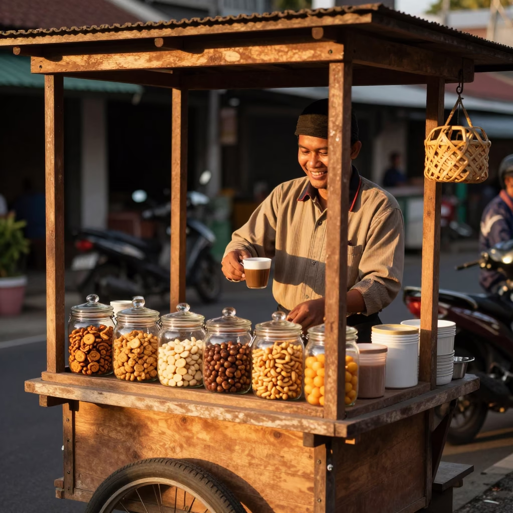 Honeyed Evening Light on Snacks in Yogyakarta in in Yogyakarta, Indonesia