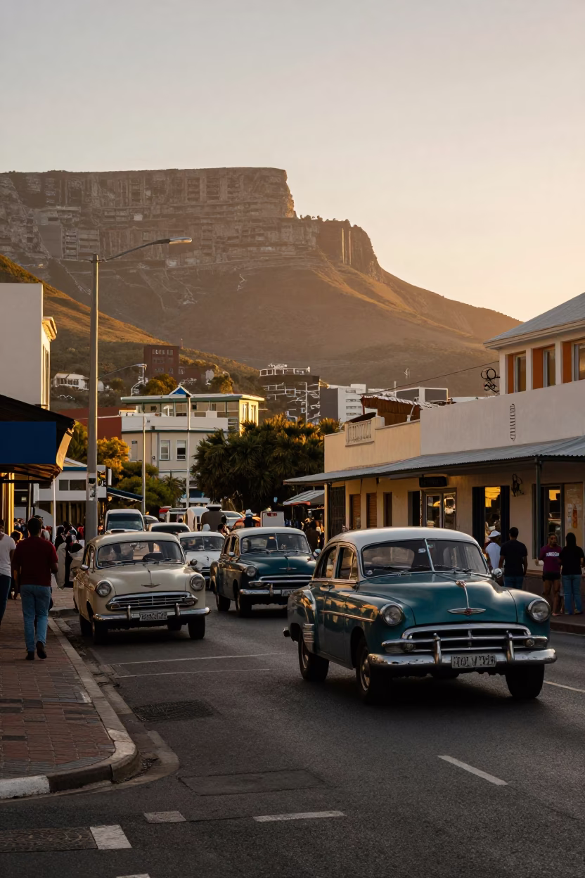 Honeyed Evening Light on Street Corner in Cape Town in in Cape Town, South Africa