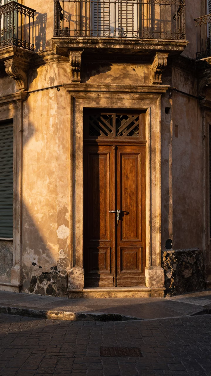 Honeyed Evening Light on Street Corner in Palermo in in Palermo, Italy