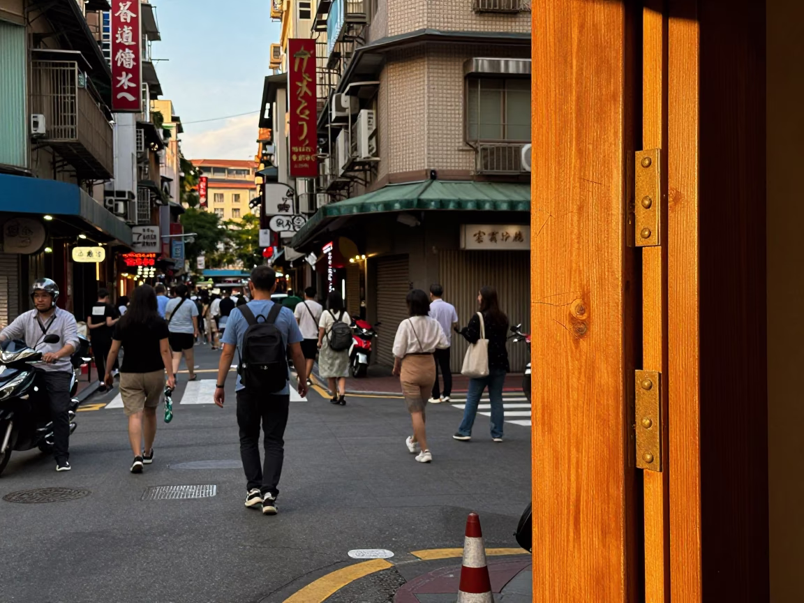 Honeyed Evening Light on Street Corner in Taipei in in Taipei, Taiwan